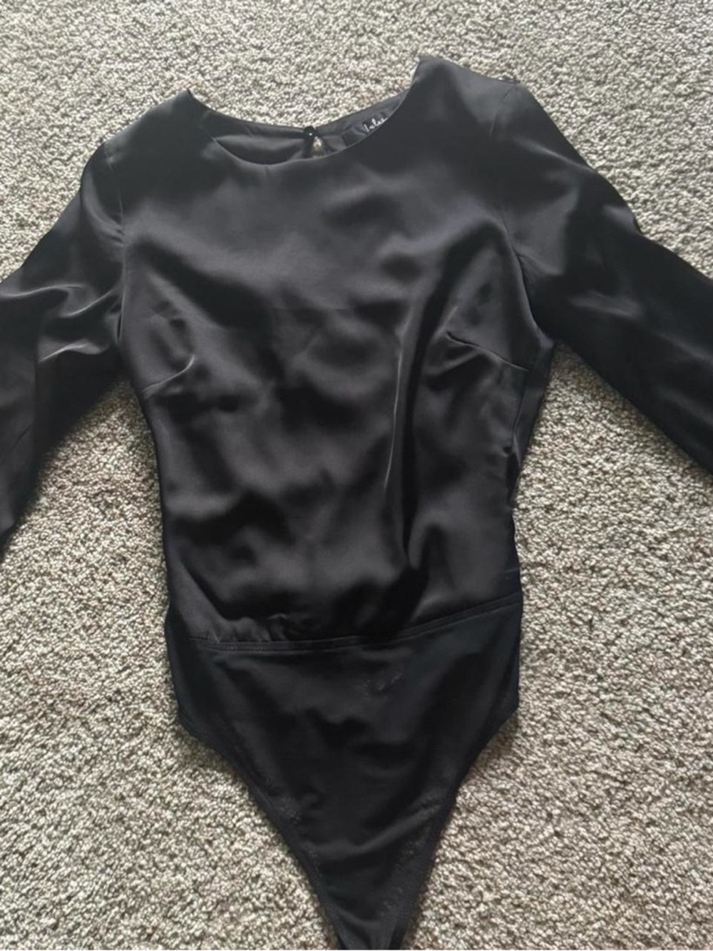 Lulu's Black Satin Long-Sleeve Bodysuit